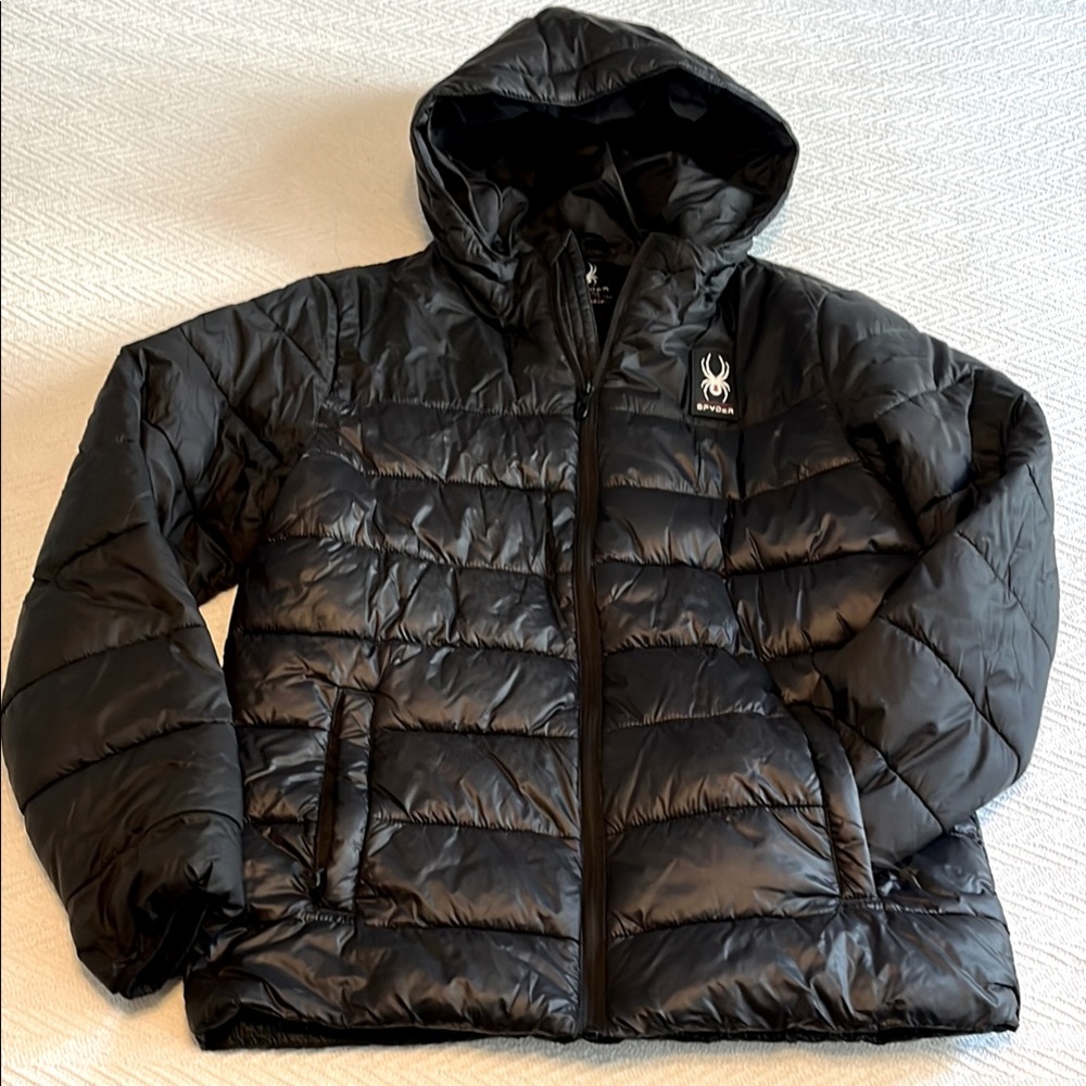 Spyder Men’s Small Quilted Black Hooded Puffer Jacket